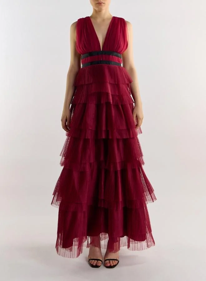 ترو ديكادينس Eliza Plunge Front Tulle Layered Maxi Dress